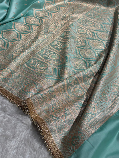 Pastel SeaGreen Satin Katan Silk Saree  With Gotta Patti SKGP11