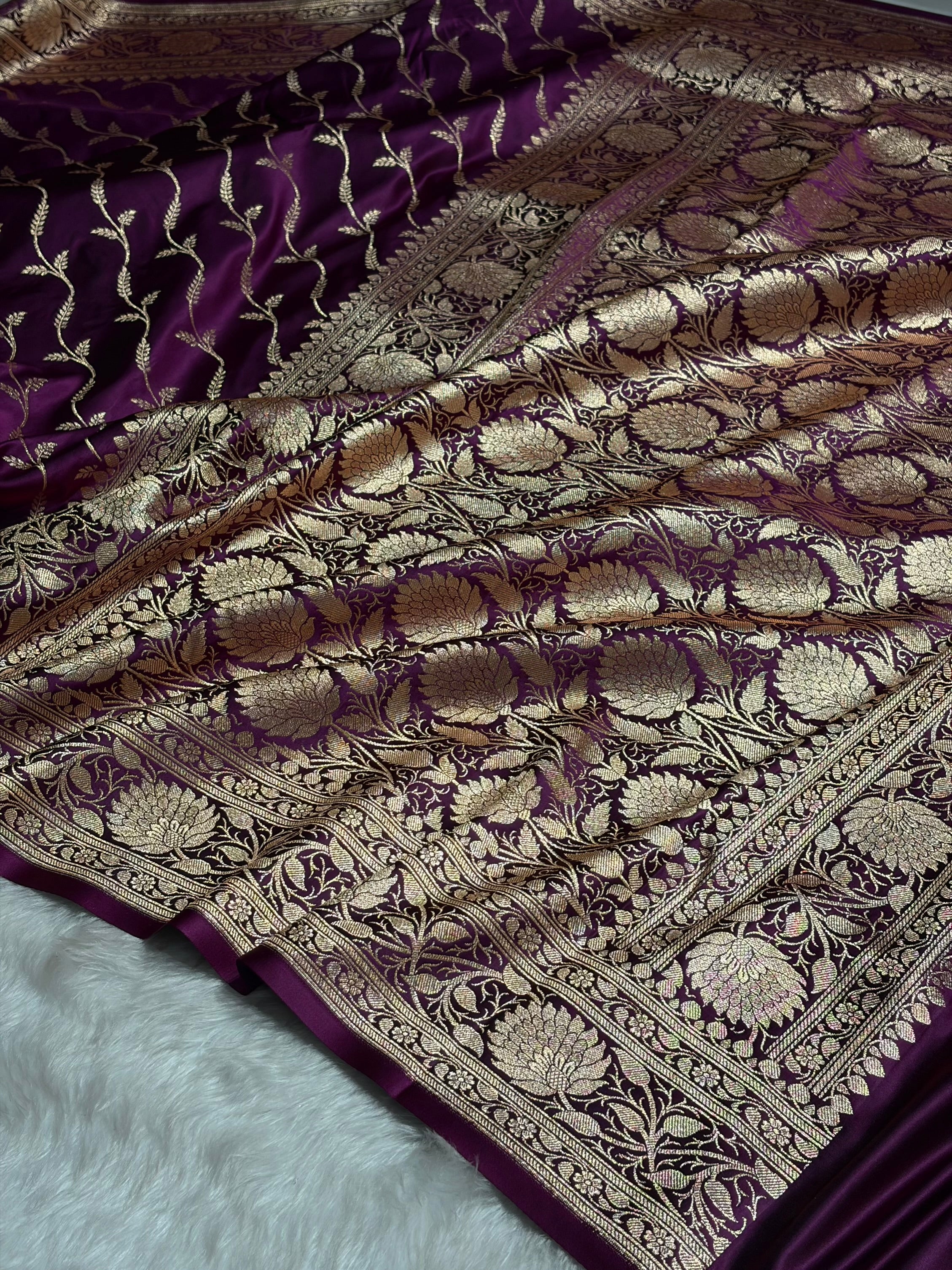 Wine Pattern Satin Katan Silk saree SK37