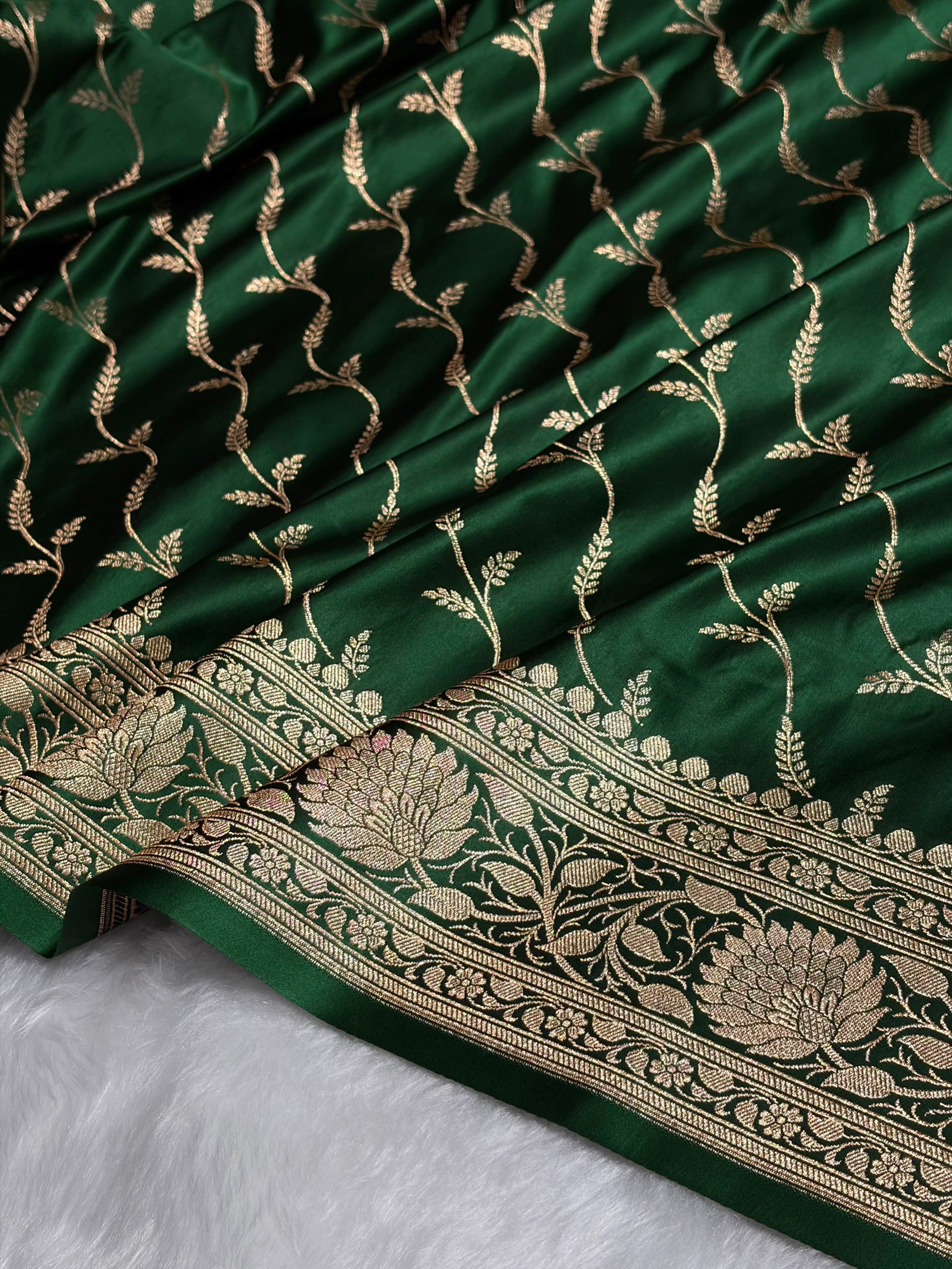 Bottle Green Pattern Satin Katan Silk saree SK37
