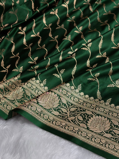 Bottle Green Pattern Satin Katan Silk saree SK37