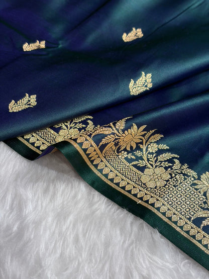 Dark Cross Green Shades Banarasi Boota Pattern Floral Mashru Silk Saree MSM-117