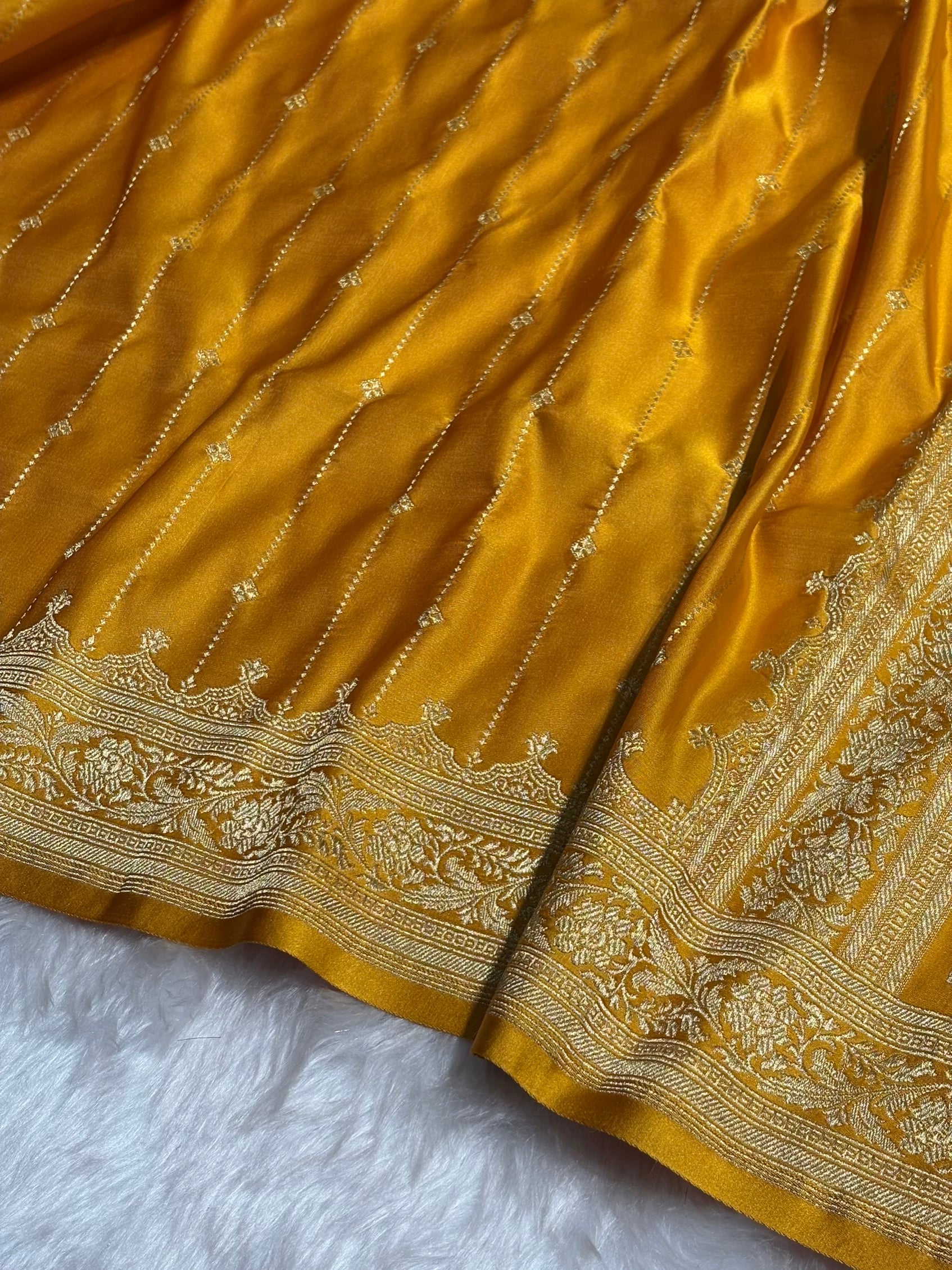 Mustard Shades Satin Katan Silk Saree SK63