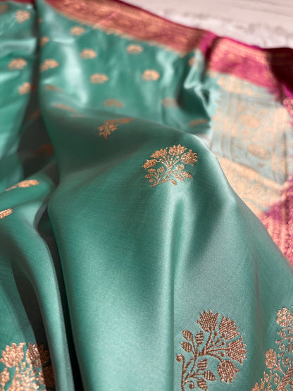 Sea green - Rani Banarasi Boota Katan Silk Saree SKM29