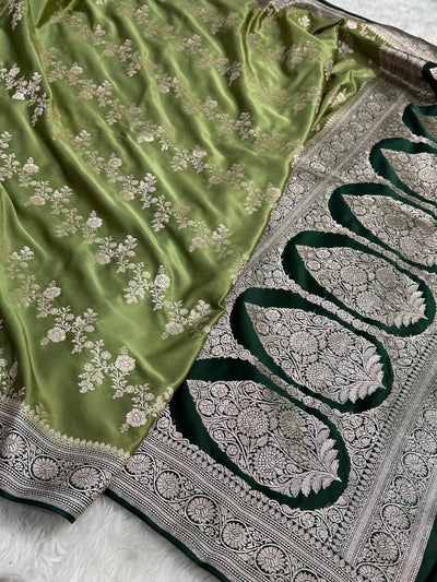 Sage Green - Bottle Green 2D Tone Cross Mashru Silk Saree MCS01