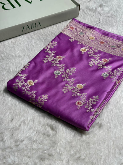 Lavender Minakari Banarasi Cross Mashru Silk Saree MS01