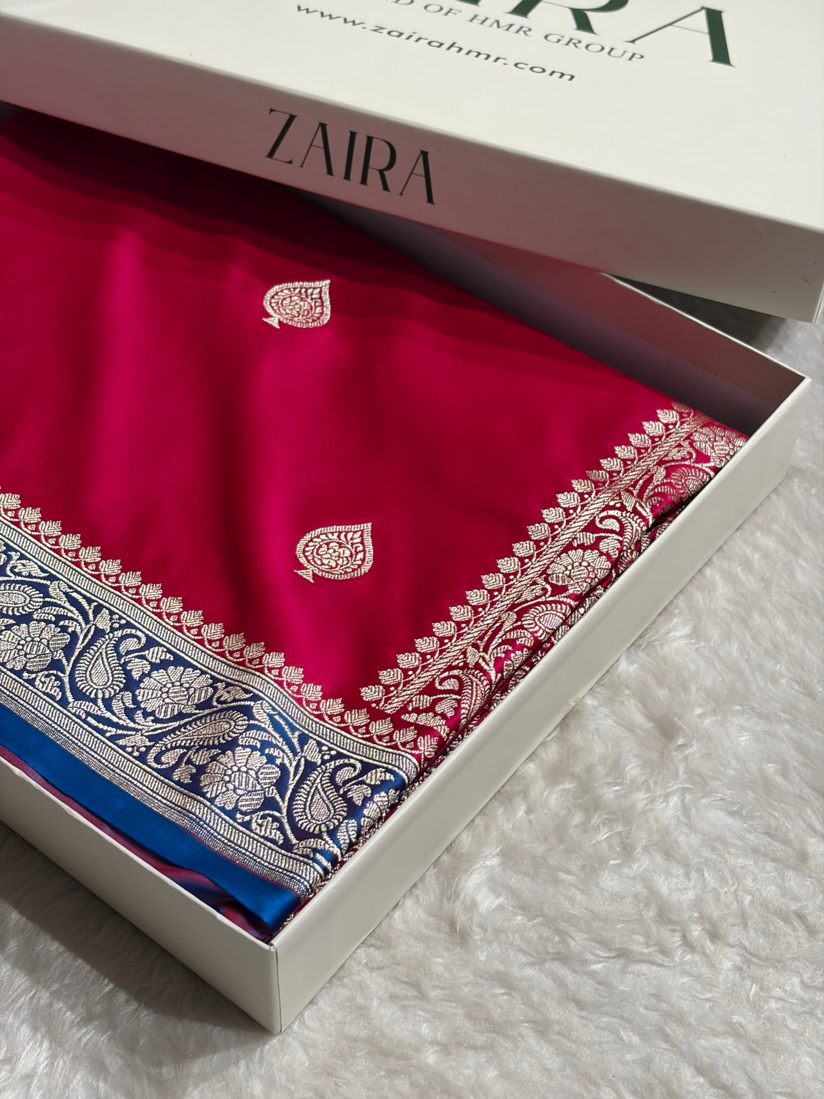Contrast Rani / Firozi Shades Banarasi Booti Pattern Mashru Silk Saree MSM-140
