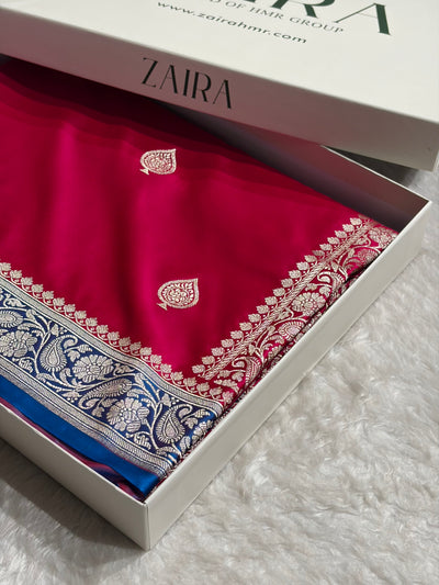 Contrast Rani / Firozi Shades Banarasi Booti Pattern Mashru Silk Saree MSM-140