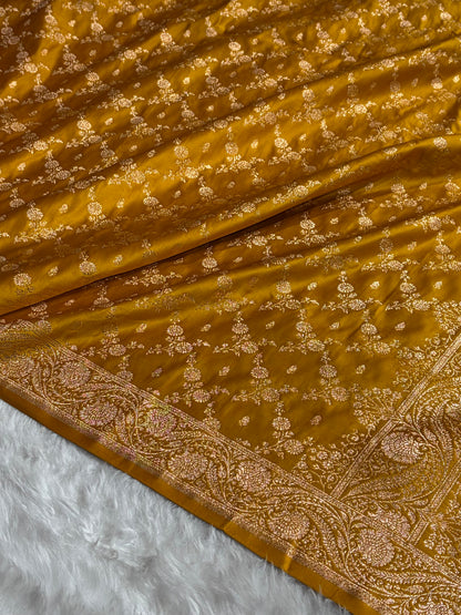 Banarasi Satin Katan Saree Jaal Pattern In Mustard Shades SK133