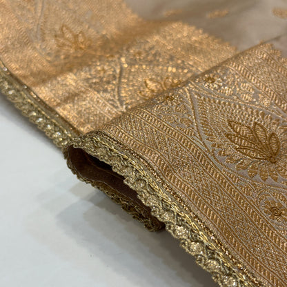 Banarasi Satin Katan Silk Saree In Beige Gold Shades with gotta Patti