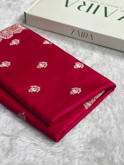 Cross Red Shades Banarasi Boota Pattern Floral Mashru Silk Saree MSM-111