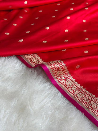 Premium Banarasi Satin Katan Saree in Red Shades SK90