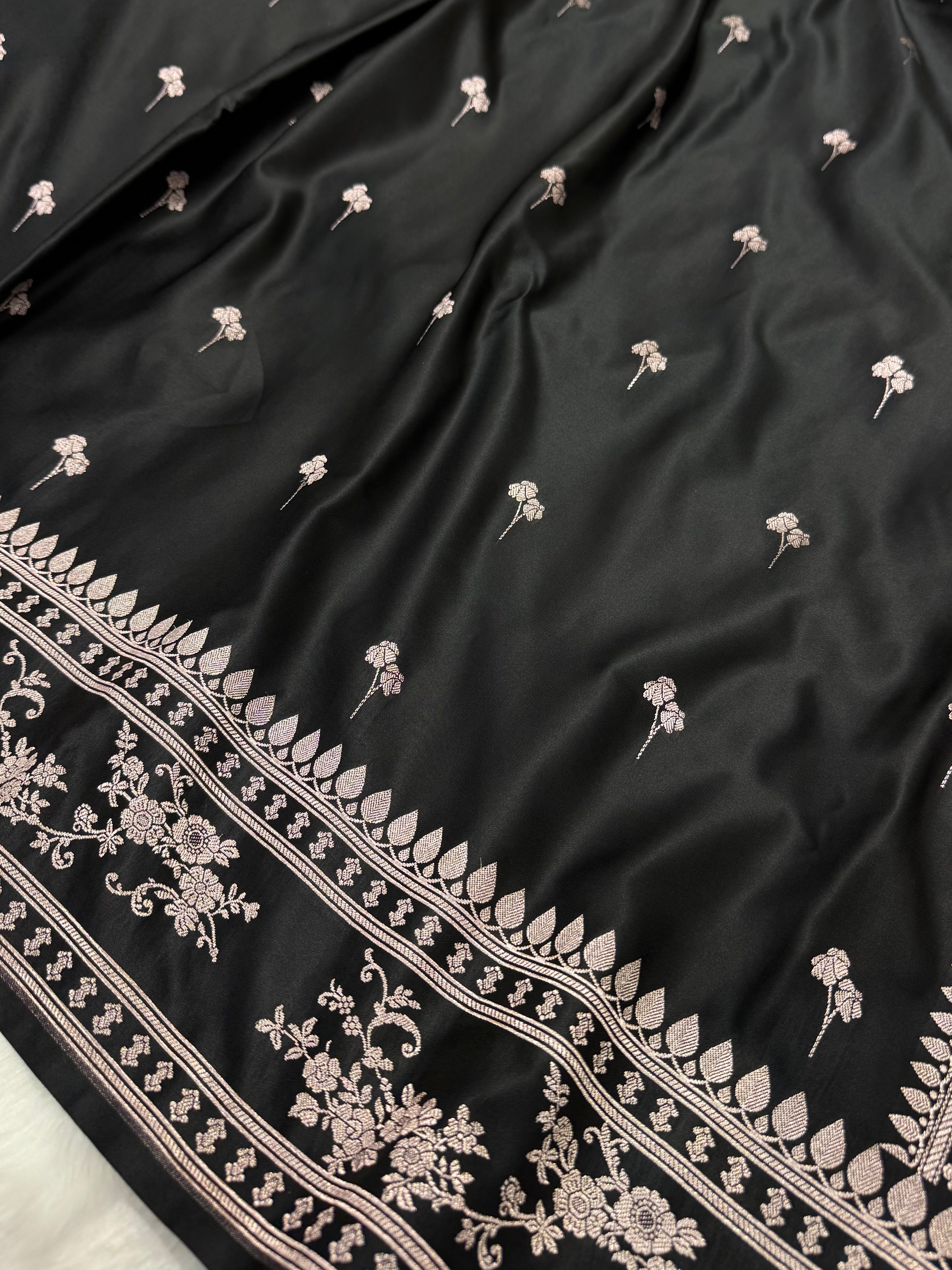 Black Shades Floral Boota Mashru Silk Saree