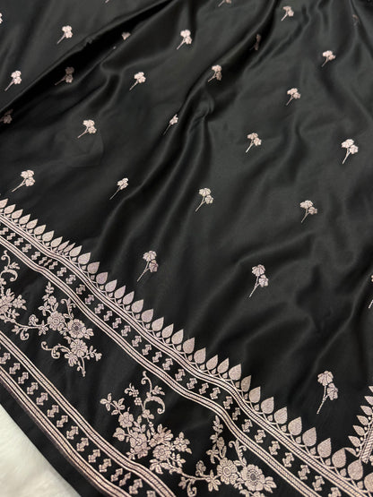 Black Shades Floral Boota Mashru Silk Saree