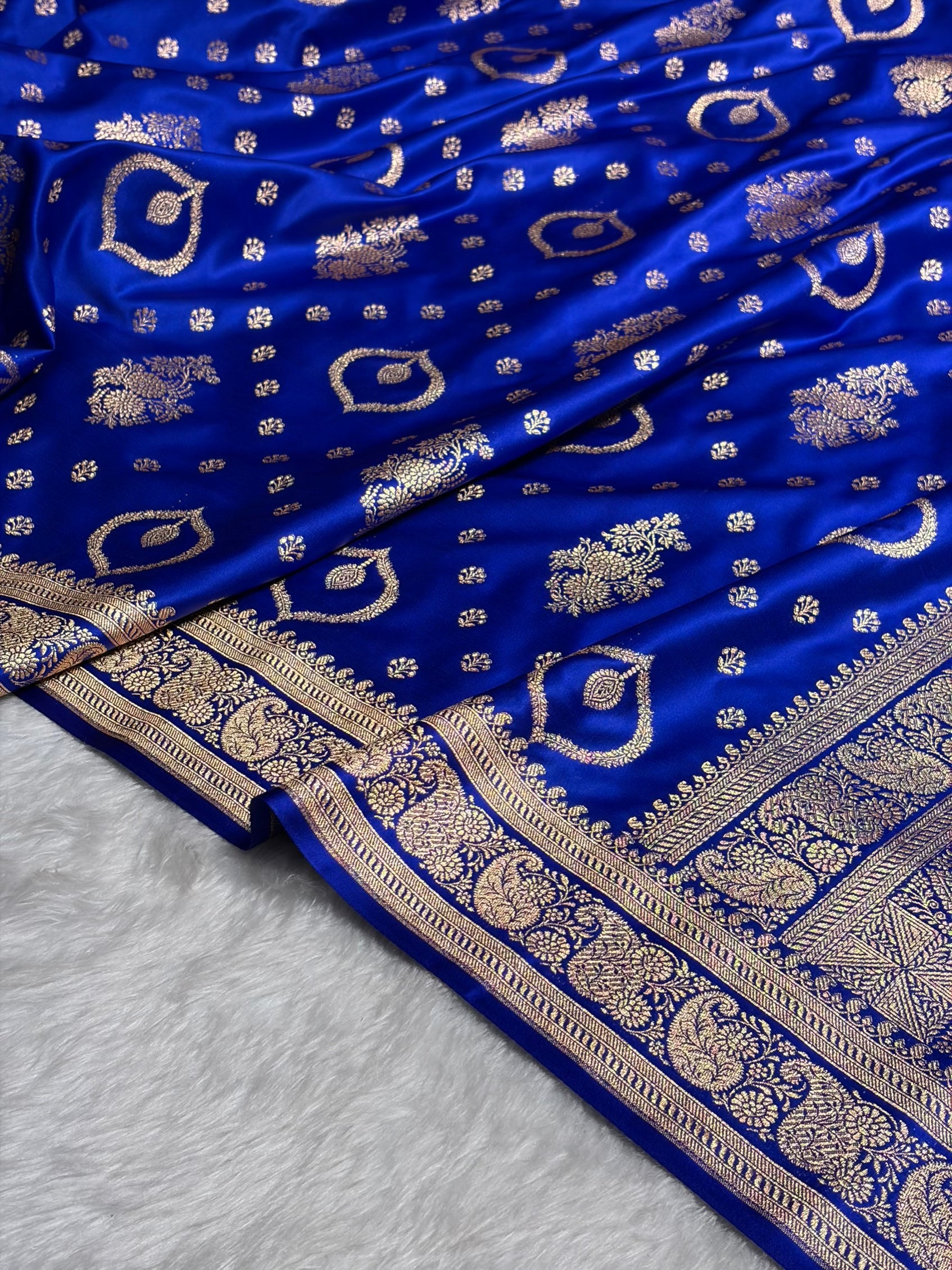 Banarasi Satin Katan Saree With Unique Boota in Royal Blue Shades SK92