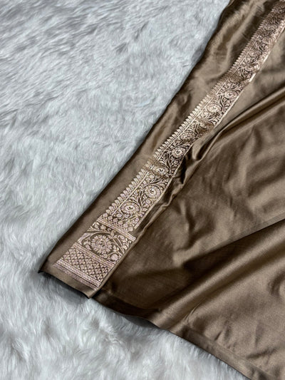 Olive Brown Shades Banarasi With Floral Border Mashru Silk Saree MSM-128