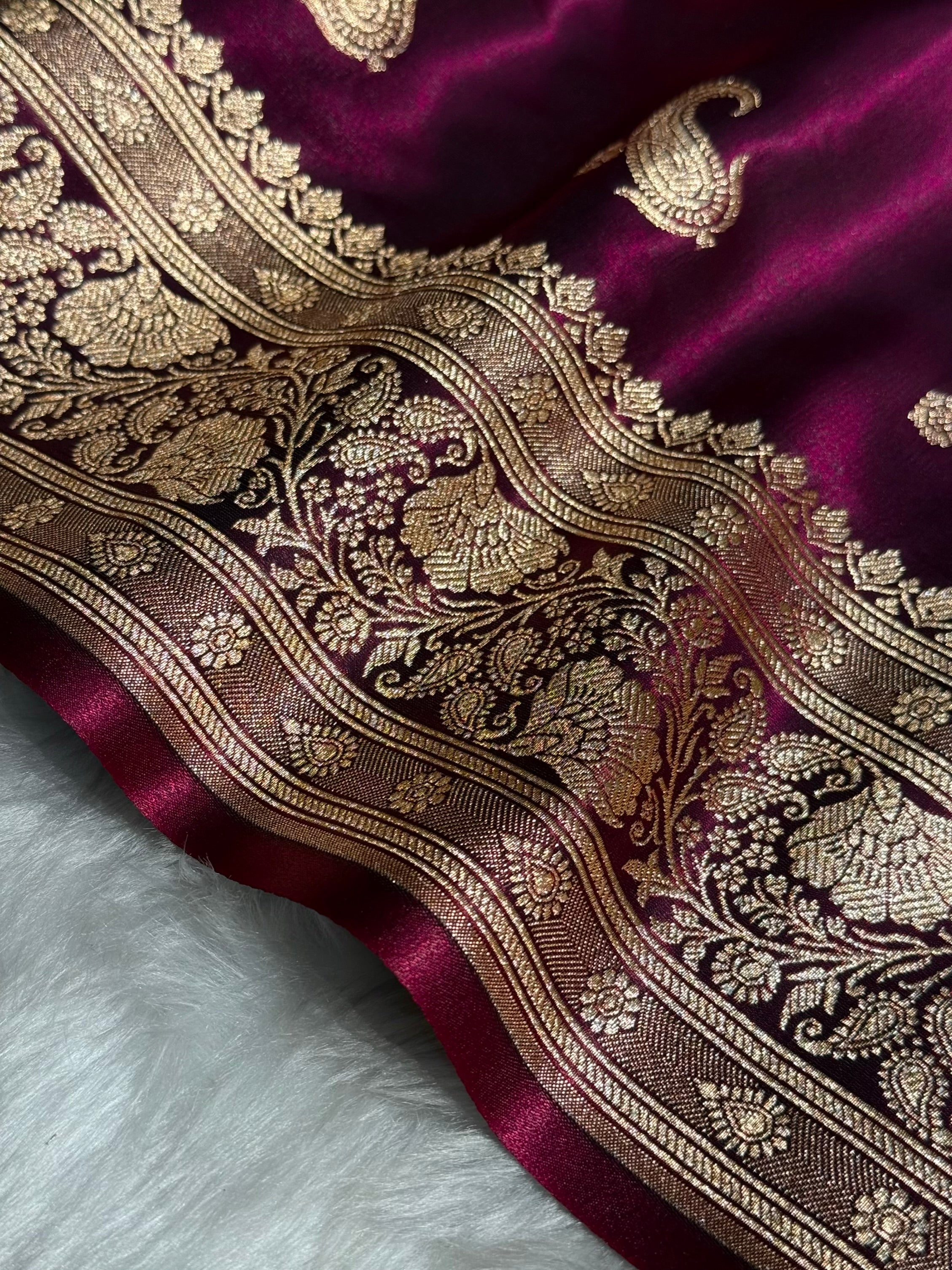 Satin Silk Saree Floral Boota in Wine Shades SS27