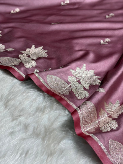 Blush Pink Floral Border Booti Mashru Silk Saree MS54