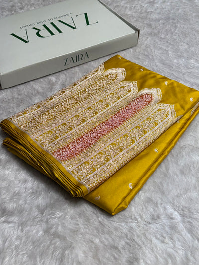 Skirt Border Mustard Bananasi Minakari Mashru Silk Saree MCS13