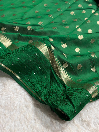 Bottle Green Shade Flower Boota Pure Caramel Mango Silk Saree CS-15