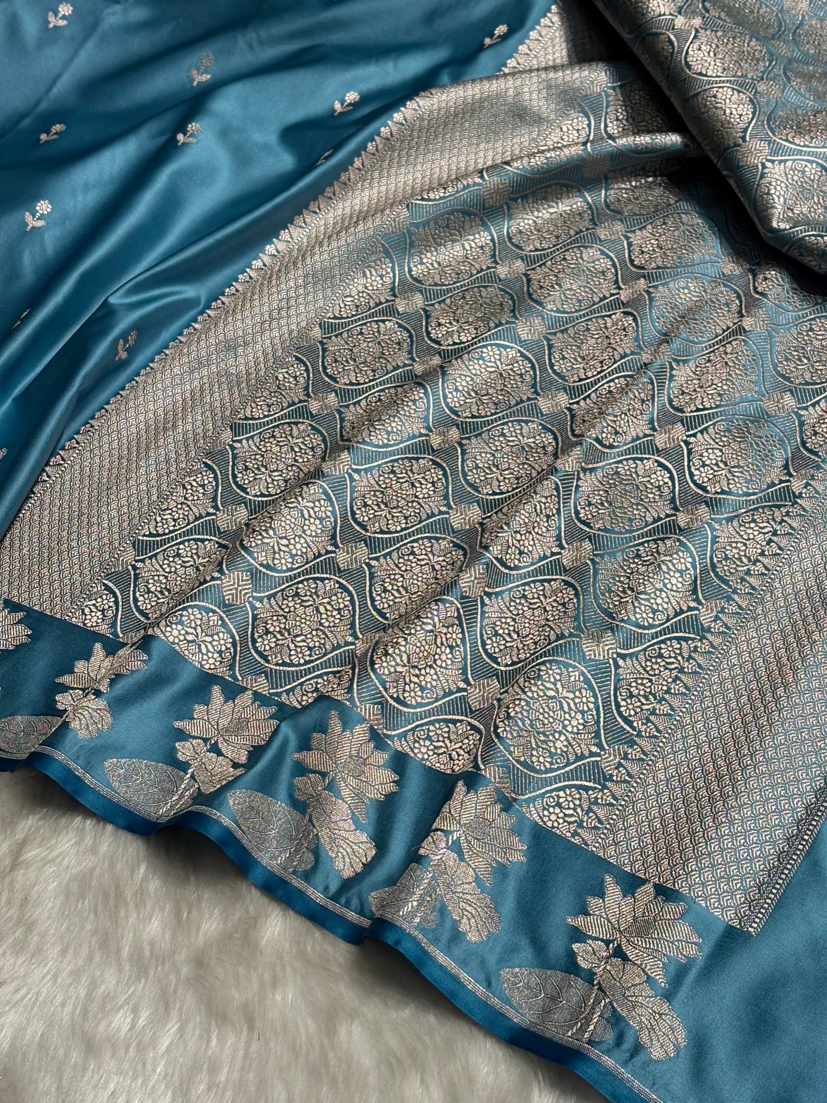Sky Blue Booti Motif Mashru Silk Saree MS11