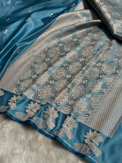 Sky Blue Booti Motif Mashru Silk Saree MS11