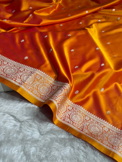 Pinkish Gold Shades Banarasi With Floral Border Mashru Silk Saree MSM-125
