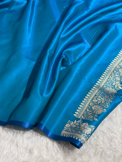 Banarasi Firozi Shades Minakari Booti Pattern Banarasi Satin Silk Saree SS60