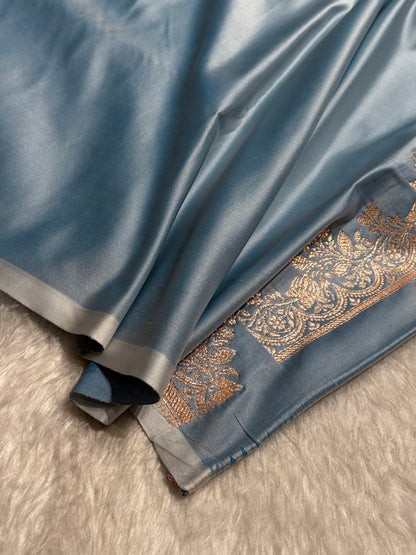 Banarasi Satin Katan Saree With Boota in Sky Blue Shades SK113