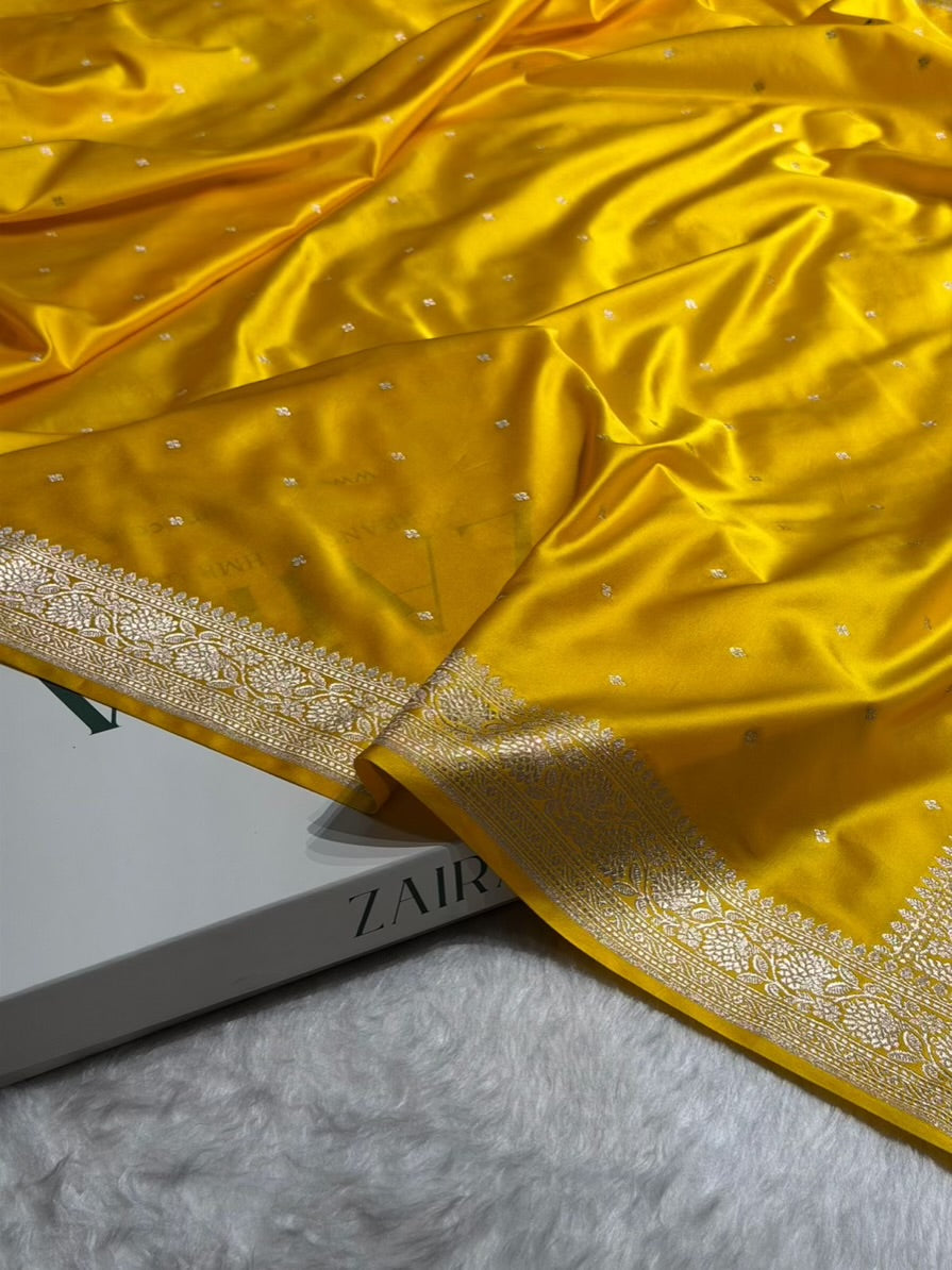 Summer Yellow Shades Booti Mashru Silk Saree MS70