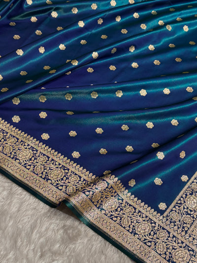 Banarasi Peacock Shades Booti Pattern Banarasi Satin Silk Saree SS63