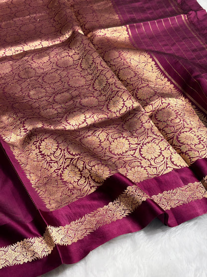 Wine Shades Rangkart Boota Handwoven Pure Katan Raw Mango Silk RM-37