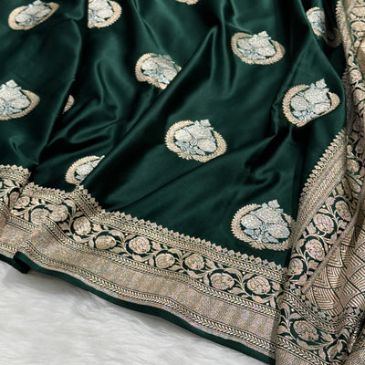 Bottle Green Minakari Boota Mashru Silk Saree