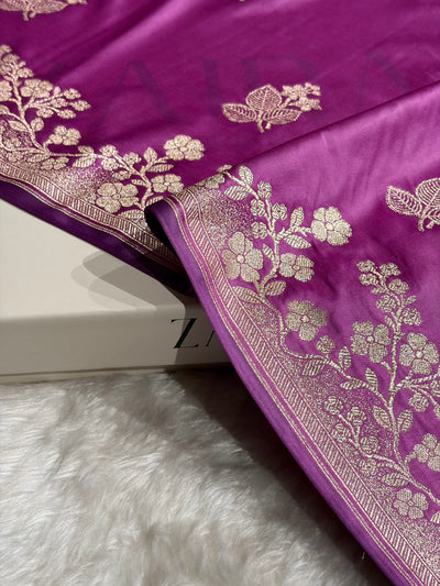 Banarasi Lavender Shades With Floral Border Mashru Silk Saree MCS83