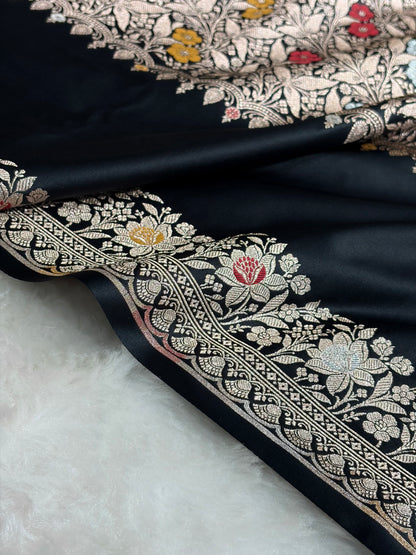 Black Shades Banarasi Minakari Boota Skirt Pattern Floral Mashru Silk Saree MSM-116