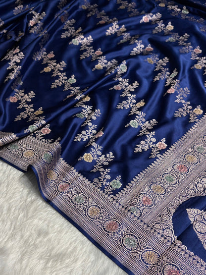 Royal Blue Minakari Banarasi Cross Mashru Silk Saree MS01