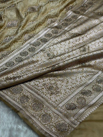 Tusser Shades Tanchoi Motif With Swarovski Work Mashru Silk Saree BMST-14