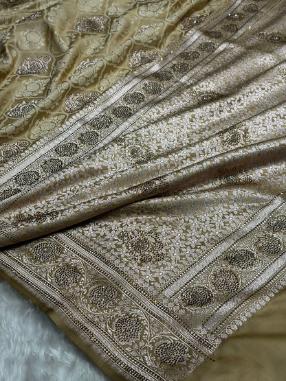 Tusser Shades Tanchoi Motif With Swarovski Work Mashru Silk Saree BMST-14