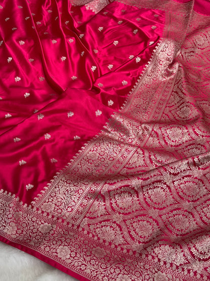 Ruby Pink floral Booti Mashru Silk Saree