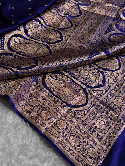 Satin Silk Saree Banarasi Booti in Royal Blue Shades SS29