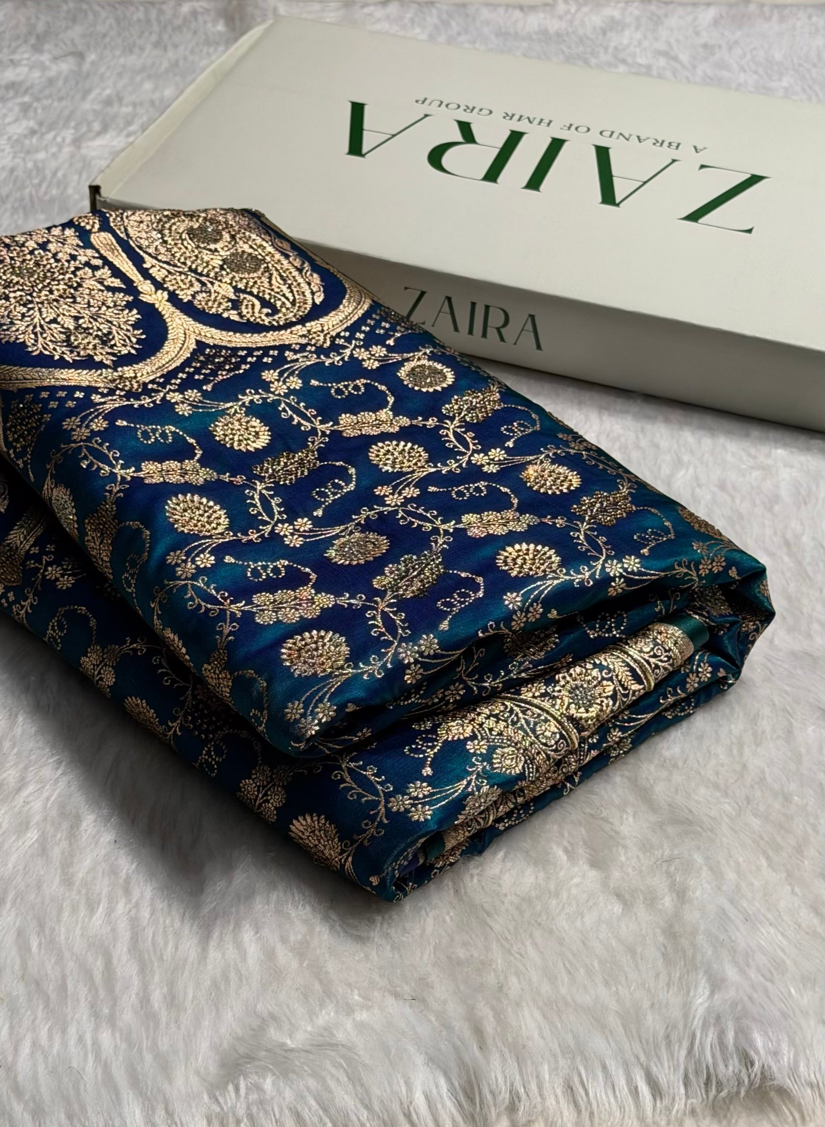 Peacock Satin Silk Jaal with Swavroski Work BSS17