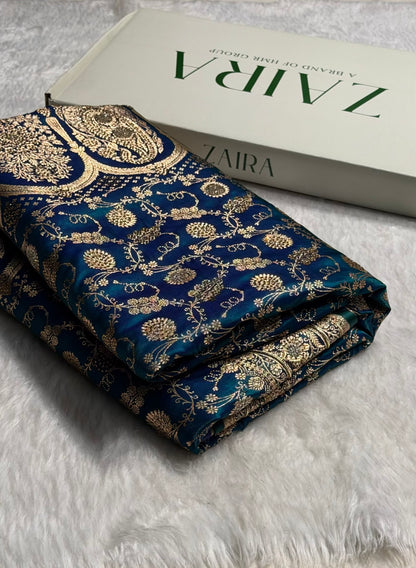 Peacock Satin Silk Jaal with Swavroski Work BSS17