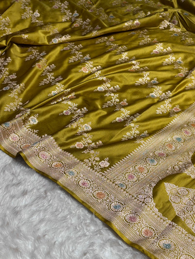 Mehendi Minakari Banarasi Cross Mashru Silk Saree MCS01