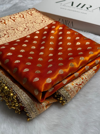 Gold Shades Satin Silk Banarasi Saree X Ghongroo SS01xG