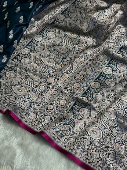 Cross Navy Shades Dual Floral Booti Mashru Silk Saree MSM-69
