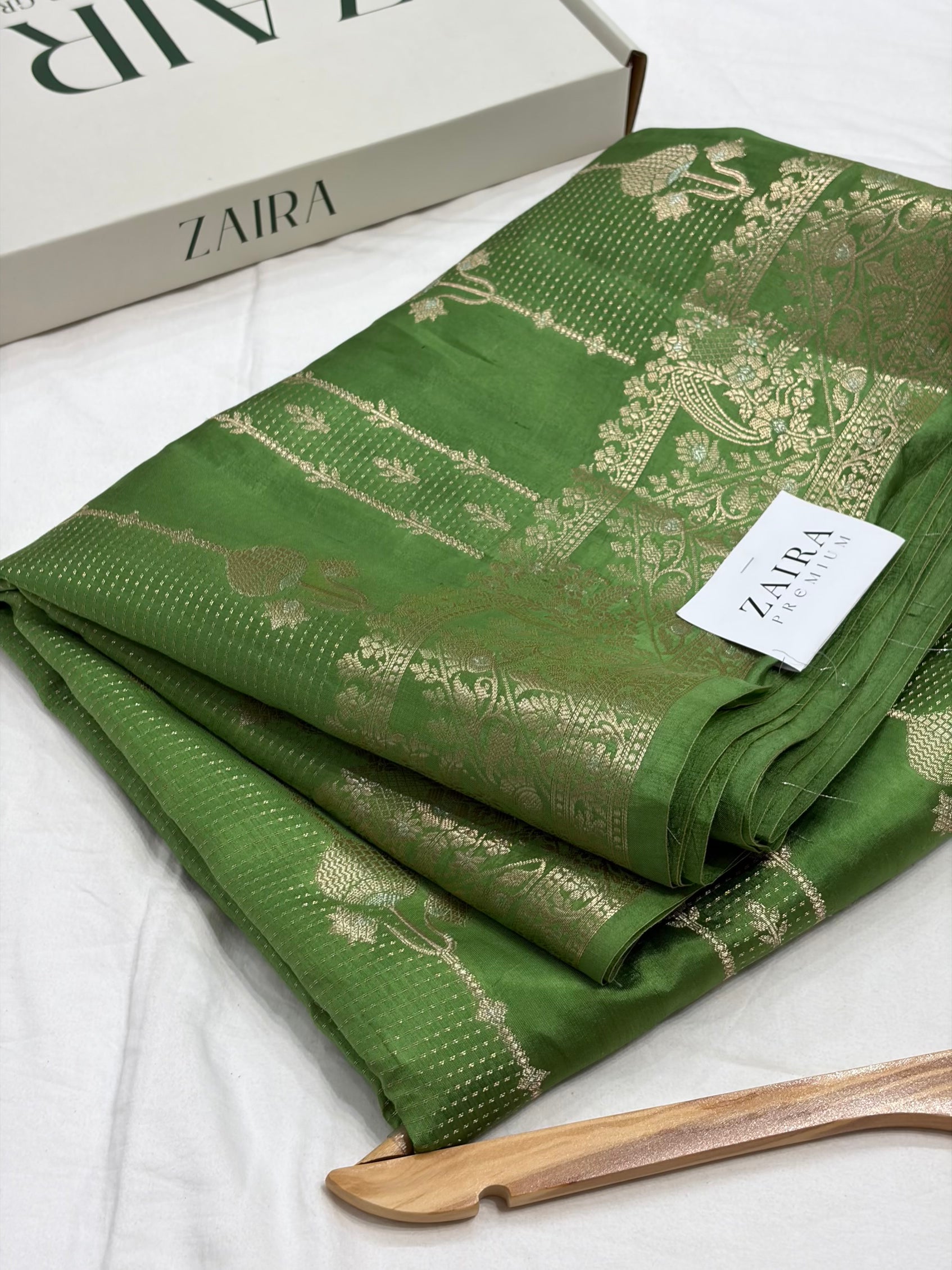 Green Flower Booti Pure Caramel Silk Saree