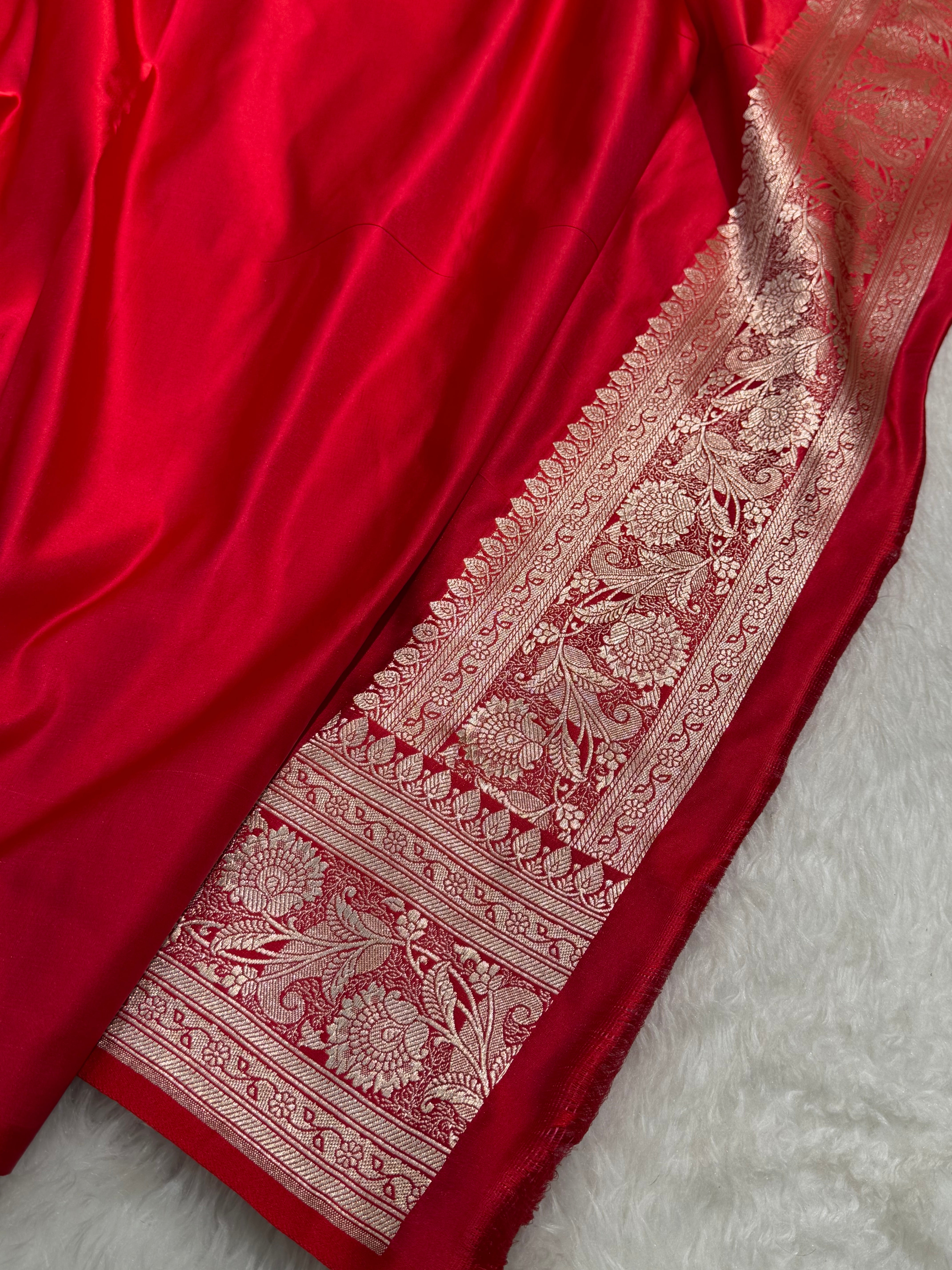 Red Banarasi Floral Motif Katan Silk Saree