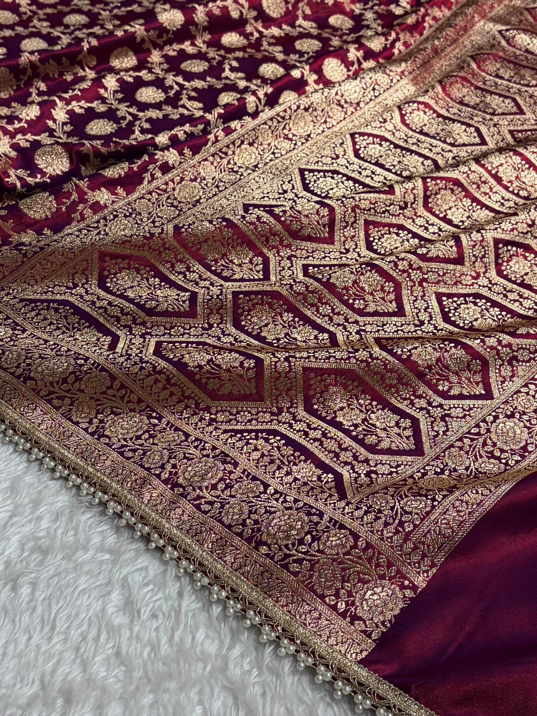 Banarasi Cross Magenta Satin Silk Saree with Gota Patti SSGP15