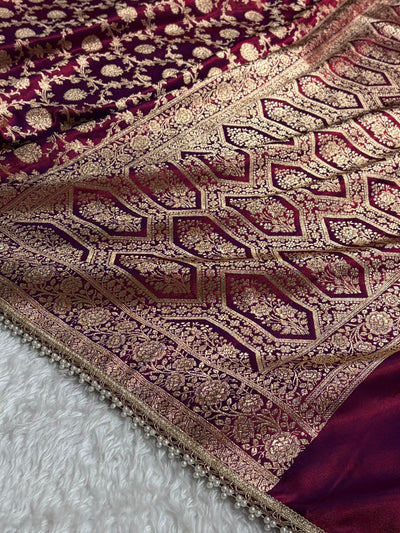 Banarasi Reddish Purple Satin Silk Saree with Gota Patti SSGP15