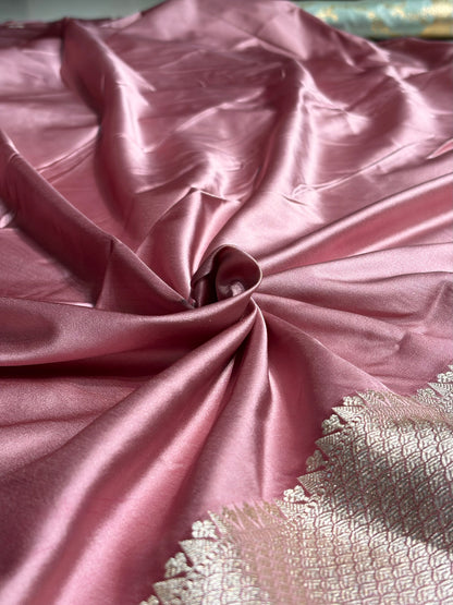 Baby Pink Floral Border Booti Mashru Silk Saree MS54