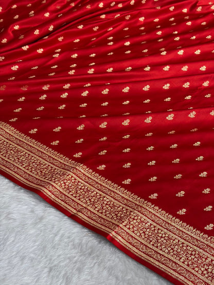 Banarasi Satin Katan Saree With Boota in Red Shades SK89